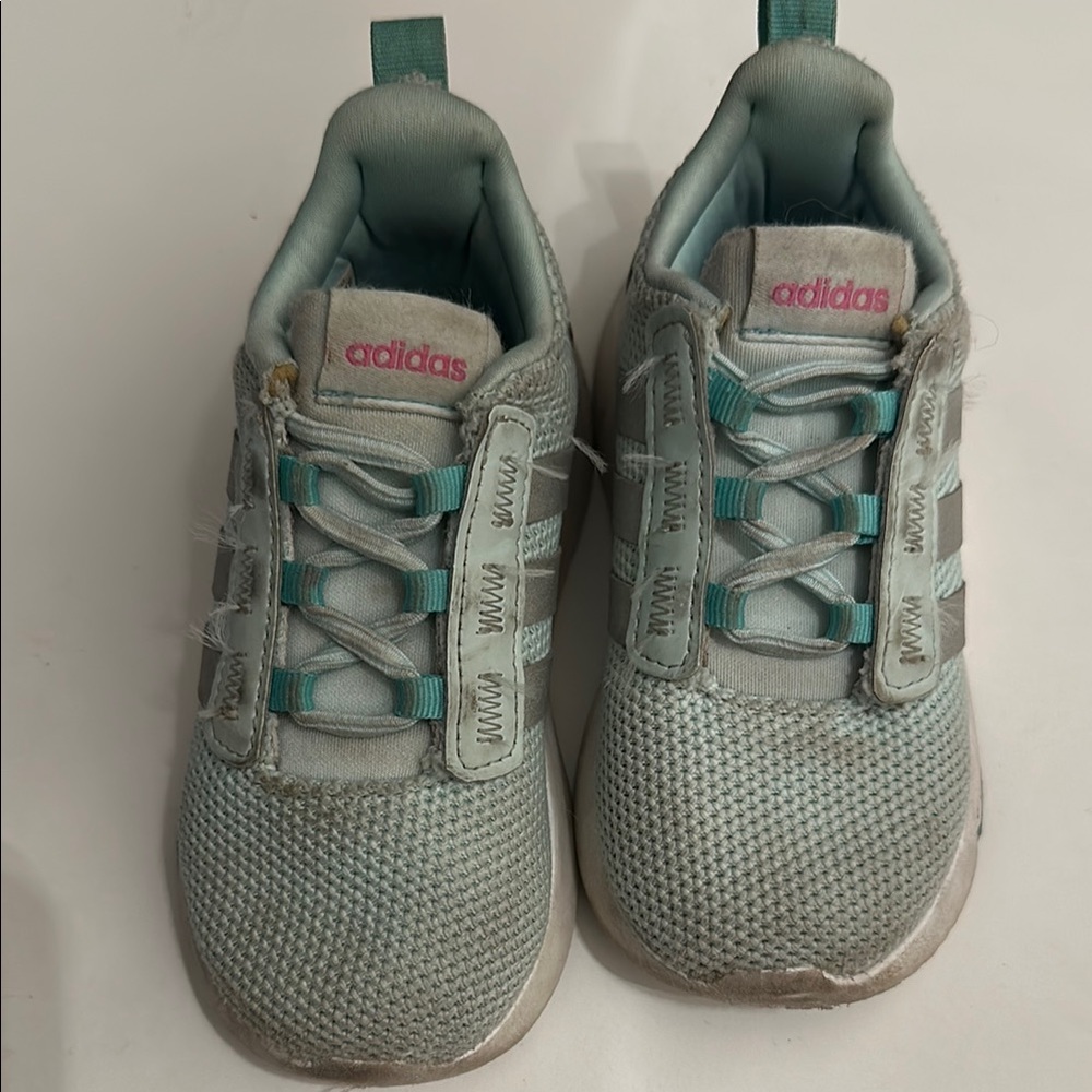 3/15$ Adidas Gray and Pink Sneakers with Signature Stripes